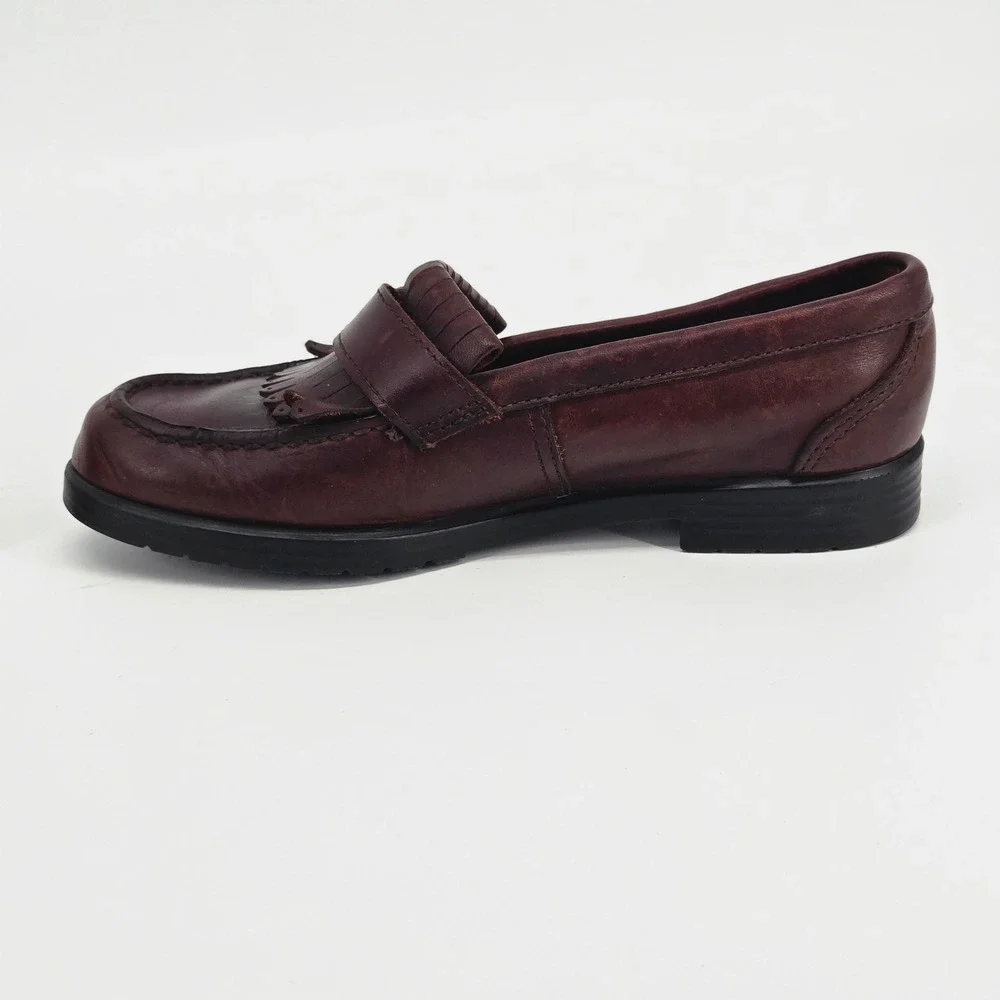 Eastland Vintage 90s Brown Leather Kiltie Fringe Buckle Penny Loafers Shoes 7M